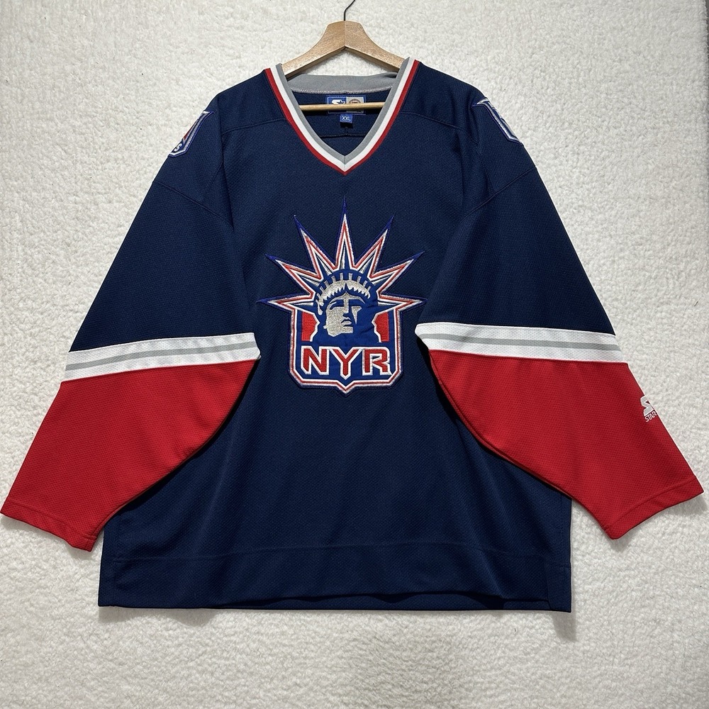 Vintage 90s Starter NHL New York Rangers Statue Of Liberty Hockey Jersey Sz XXL‎